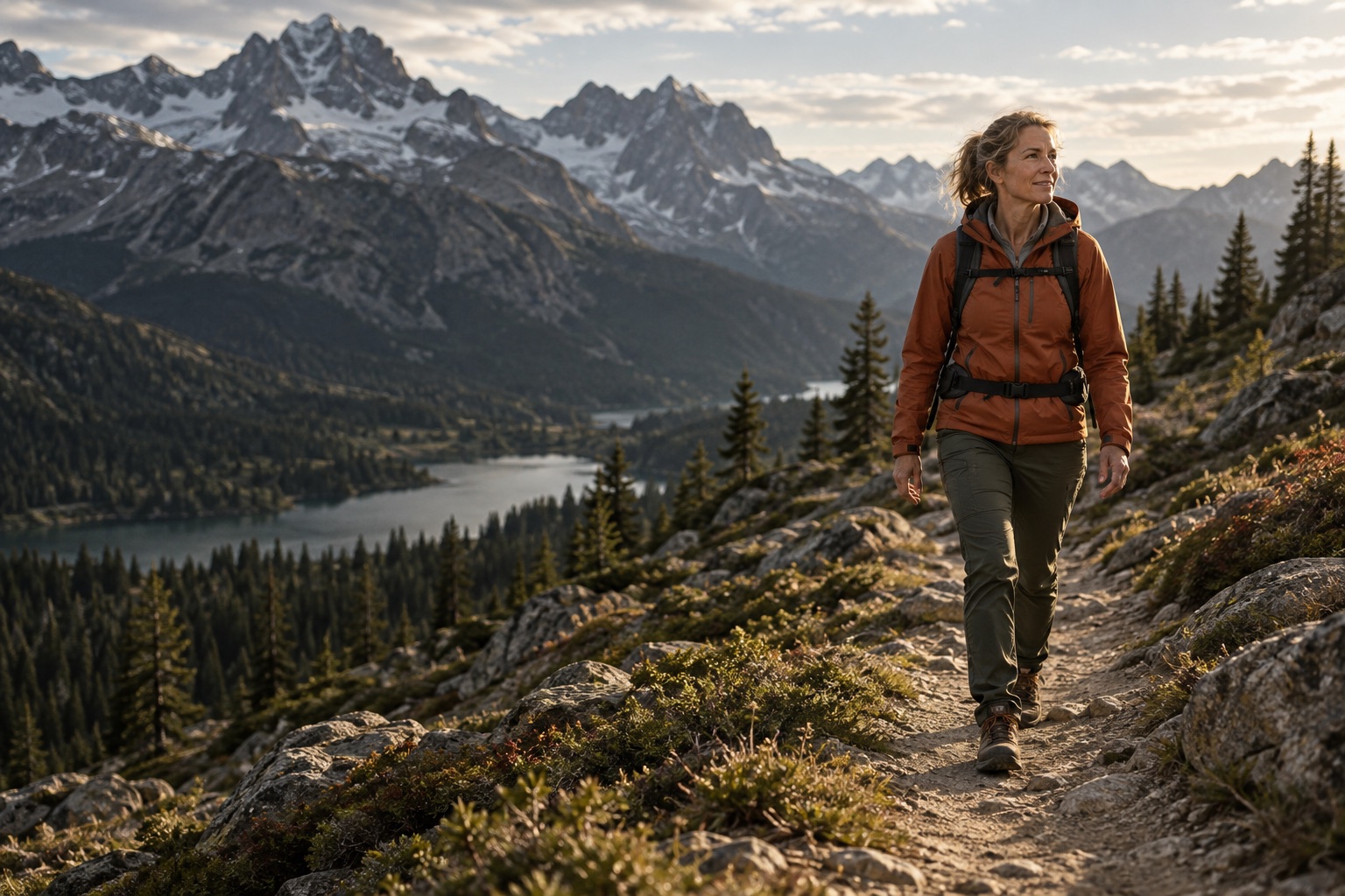 Hiker carrying a daypack on an alpine trail